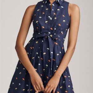 Anthropologie Maeve Navy Dress with Colorful Umbrella Pattern